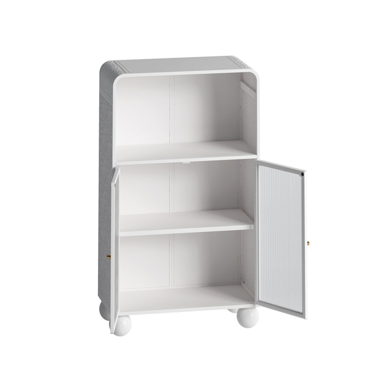 Armoire de salle de bain autoportante H 44,02 po avec tablettes et tiroirs blanc et porte en verre, moderne