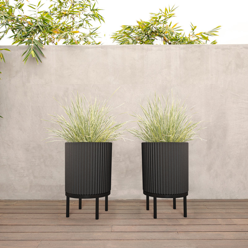 Modern Black Raised Demi Planter with Stand, 15"x22"