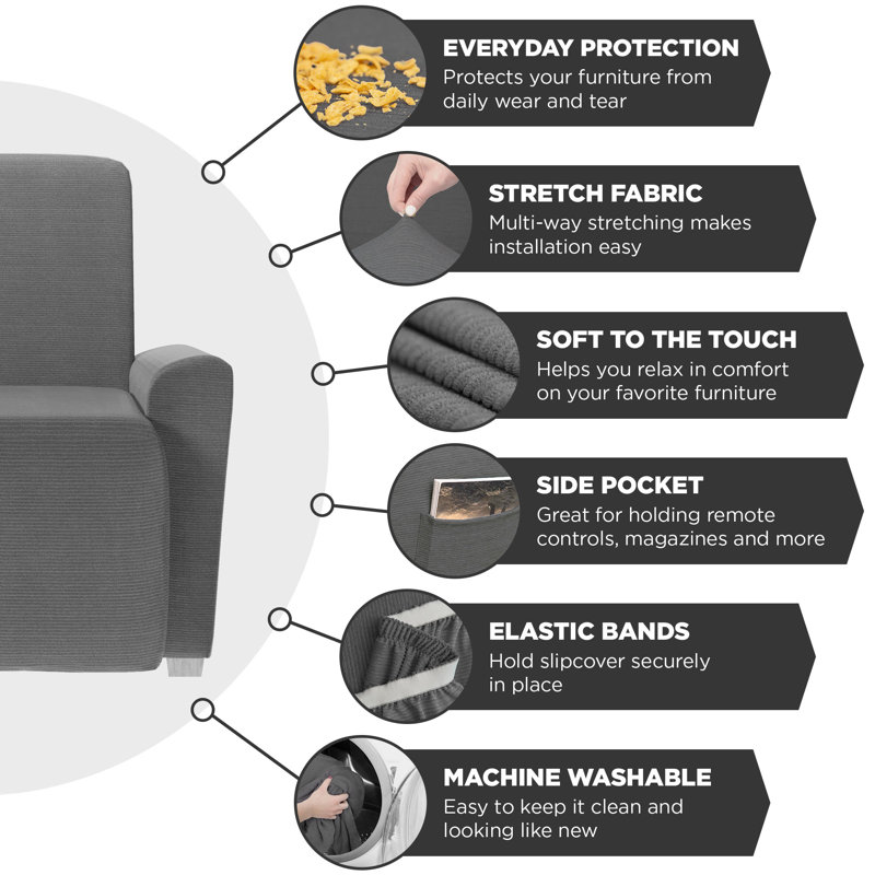 Housse pour fauteuil inclinable à coussins carrés/rectangulaires, Mélange de polyester nickel