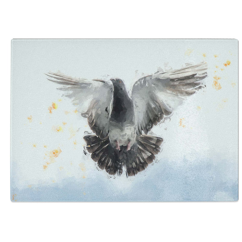 Glass Flying Pigeon in Abstract Chopping Board, 39 cm W x 28.5 cm L