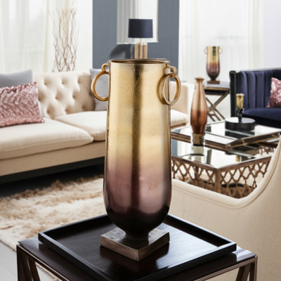 Glam Metal Aluminum Vase with Decorative Ring Handles and Modern Artistic Silhouette