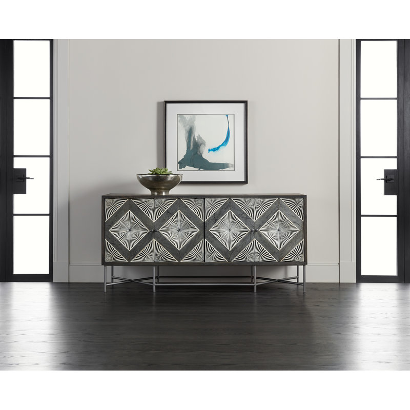 Gray and White Bone Inlay Mango Wood Sideboard
