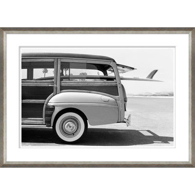Old Woodie Station Wagon With Surfboard Giclee Print by Getty Images