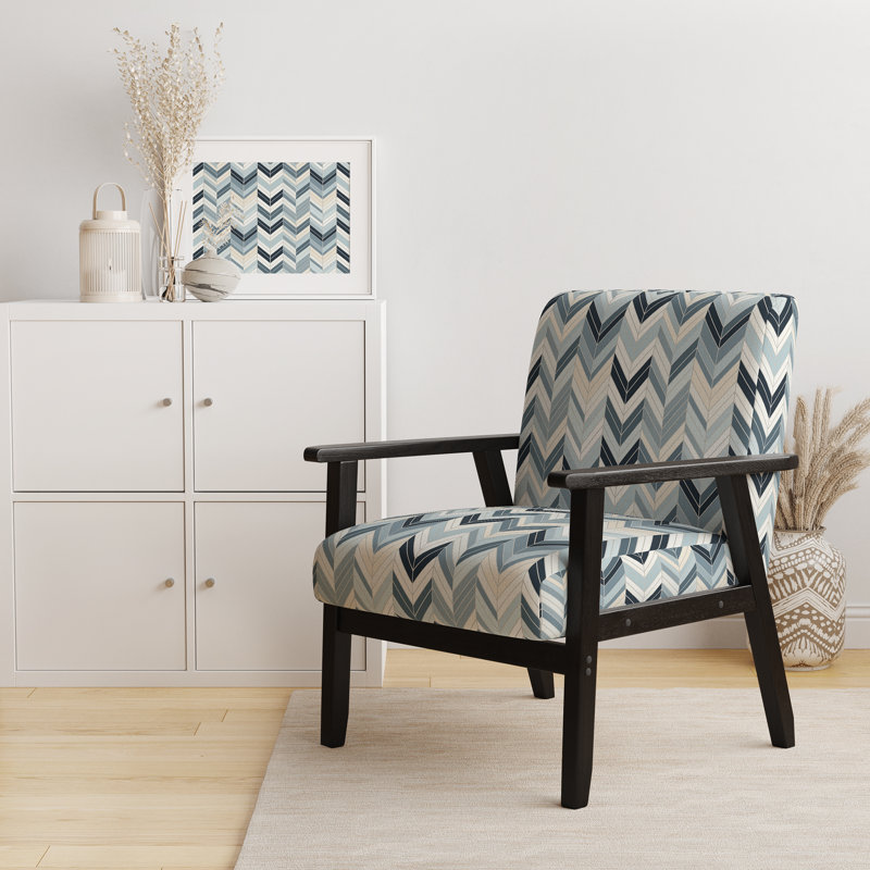 Cantina Upholstered Armchair, Blue/Black/White Polyester, Black Square Arms
