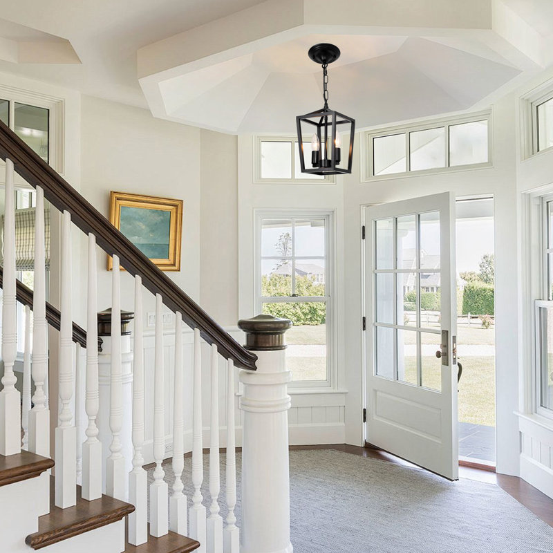 Farmhouse 2-Light Matte Black Dimmable Lantern Pendant Light