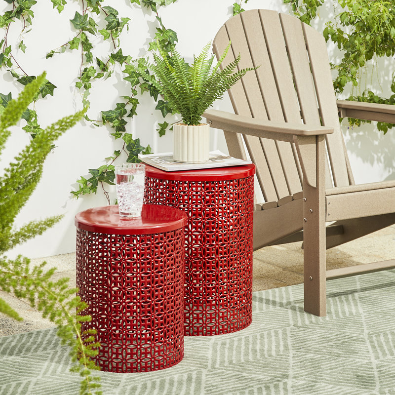 Zanesfield Iron Garden Stool, Red