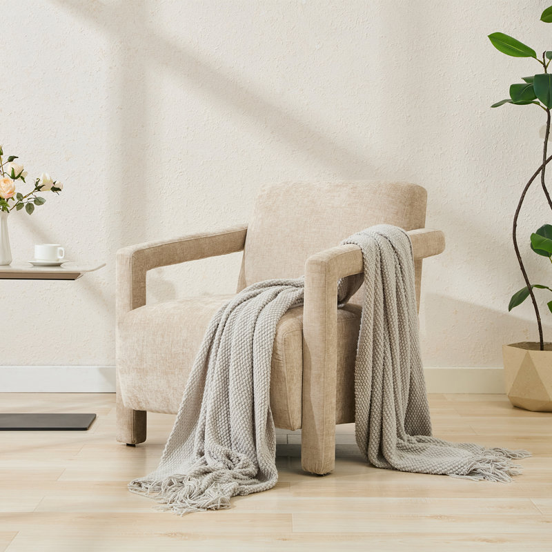 Fauteuil en chenille de 29,9 po de largeur avec structure en bois massif, Chenille brun