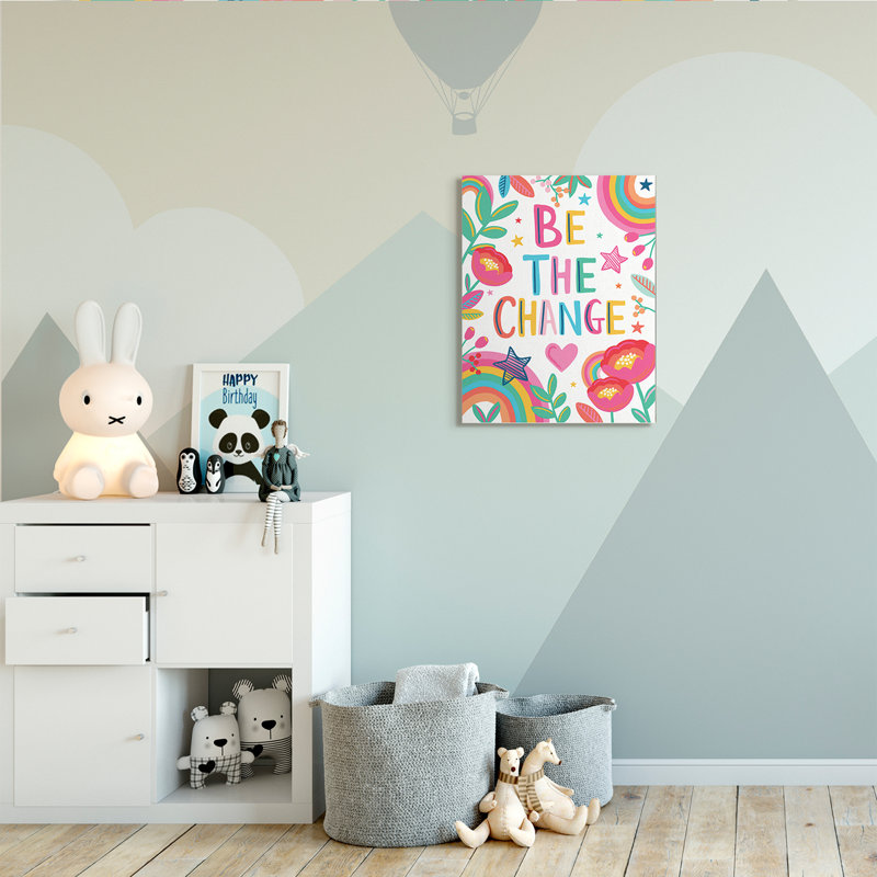 Be The change phrase étoiles et fleurs arc-en-ciel, Toile tendue, H 30 po x l 24 po x P 1,5 po