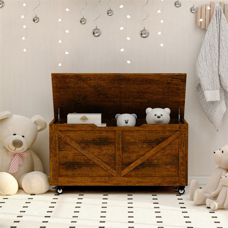 Coffre de rangement polyvalent en bois avec roues et freins pour le salon, améliorant l'organisation et le style