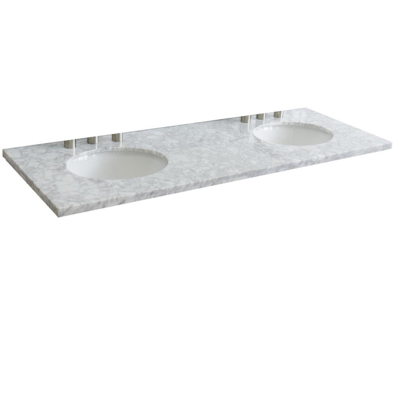 Plateau de meuble-lavabo double 65 po en blanc avec lavabo