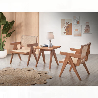Ensemble de trois chaises d'appoint avec table de bout assortie pour l'espace de vie