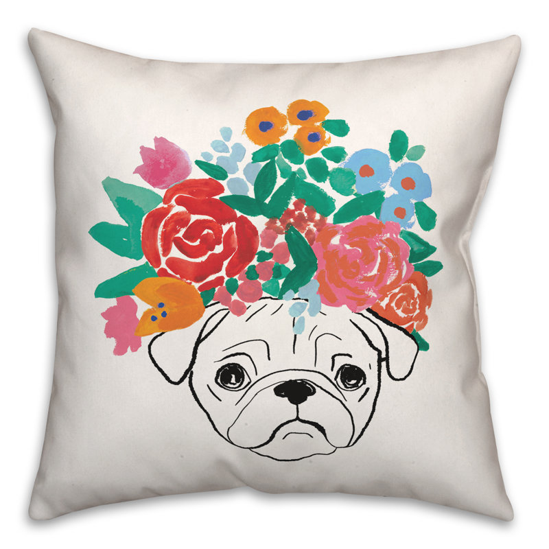 Housse et insert de coussin carré Florence Pug, H 16 po x l 16 po