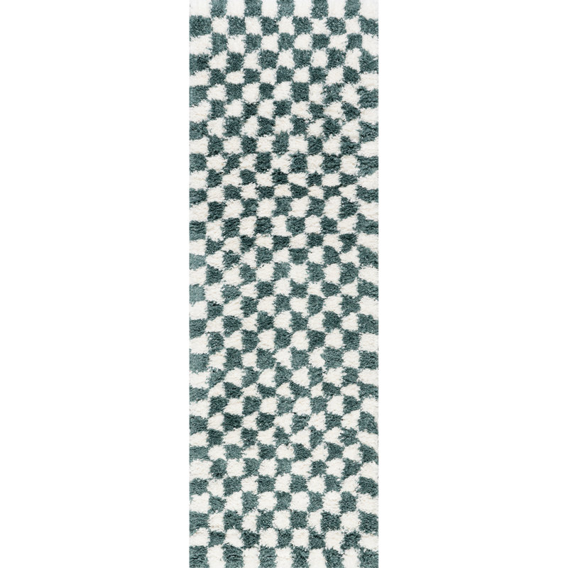 Adelaide Mid-Century Checkered Shag Area Rug, Runner 2'8" x 8'