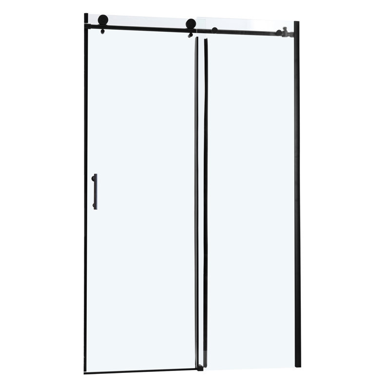 48"X76" Shower Enclosure Matte Black Finish. Clear Tempered Glass. Pull Handle. Matches Multiple Bathroom Styles. Adjustable For Wall Imperfections. Supplied Hardware Suits Different Uneven Walls.