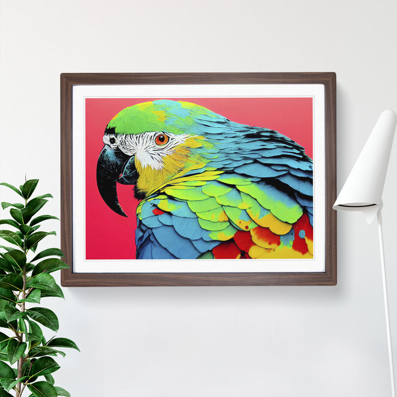 XH1022-6681X Painted Parrot Vol.4 - Single Picture Frame Painting, 25cm H x 34cm W x 2cm D, Walnut Framed