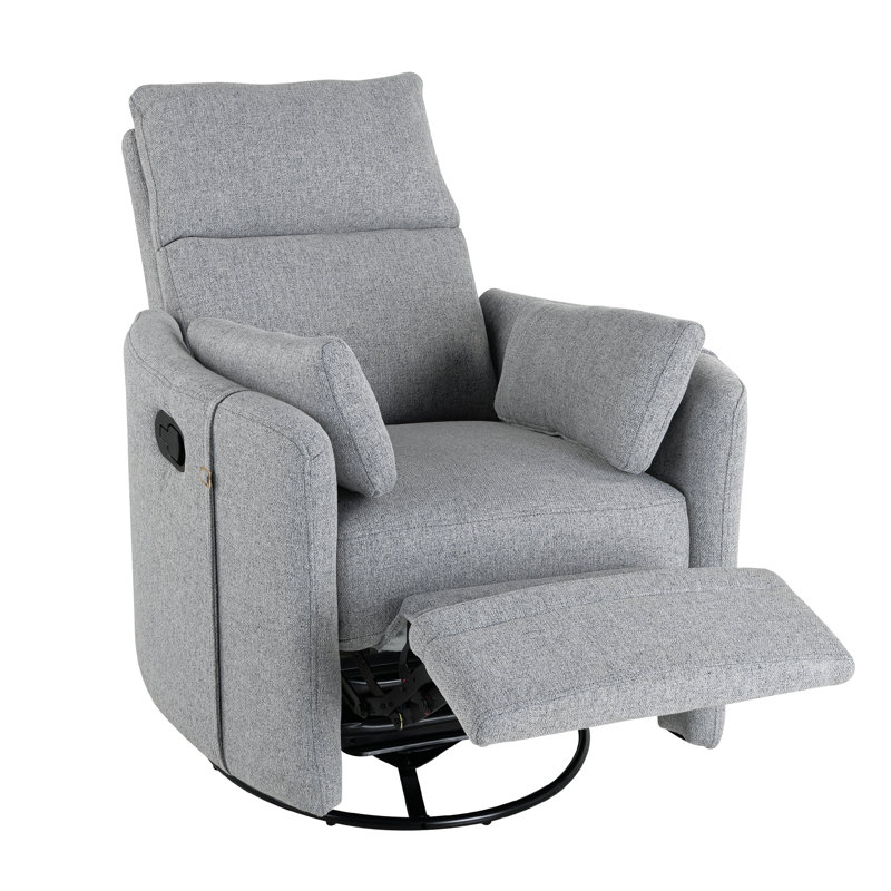 Swivel rocking recliner chair with adjustable footrest, Lin gris foncé