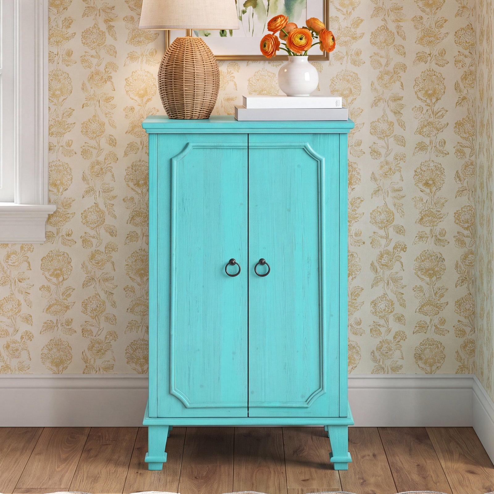Jewelry Armoire with Mirror, Turquoise