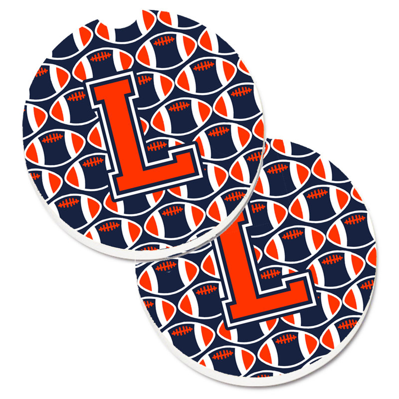 Ceramic Round 2 Piece Car Coaster Set, L, Orange/Marine Blue