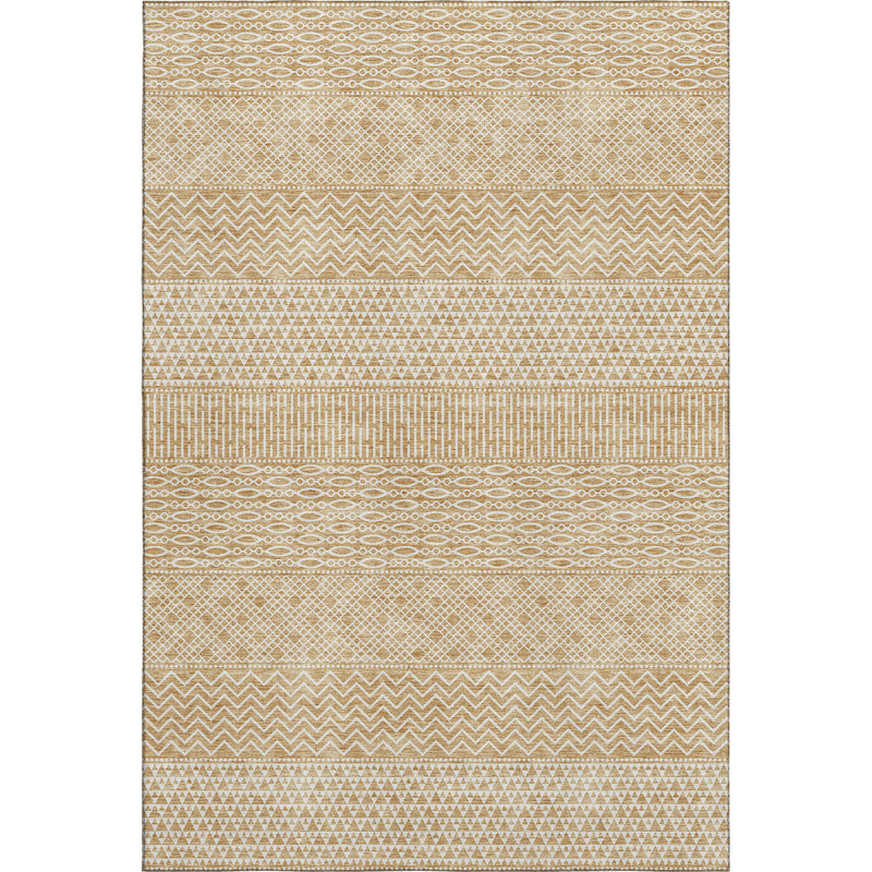 Premium Machine Washable Prisco Gold Rug, Rectangle 5' x 7'6"