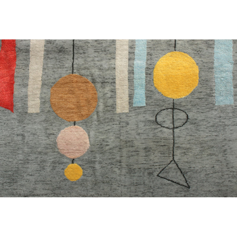 Mid Century Modern Hand Knotted Geometric Area Rug, Rectangle 12' x 16'