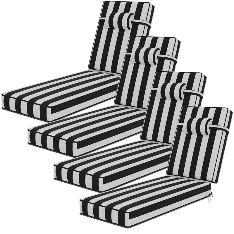 Coussins de chaise d'extérieur 80 po x 26 po x 4 po en oléfine (ensemble de 4), 48" W x 26" D, Rayures noires