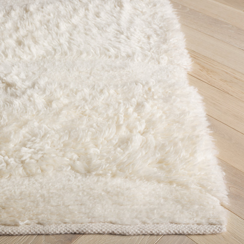 Ivory Hand-Tufted Wool Shag Area Rug with Fringe, 8' x 10'