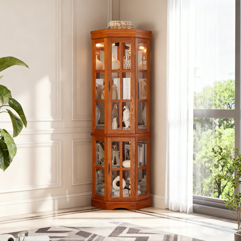 Vaisselier de coin avec tablettes et système d'éclairage