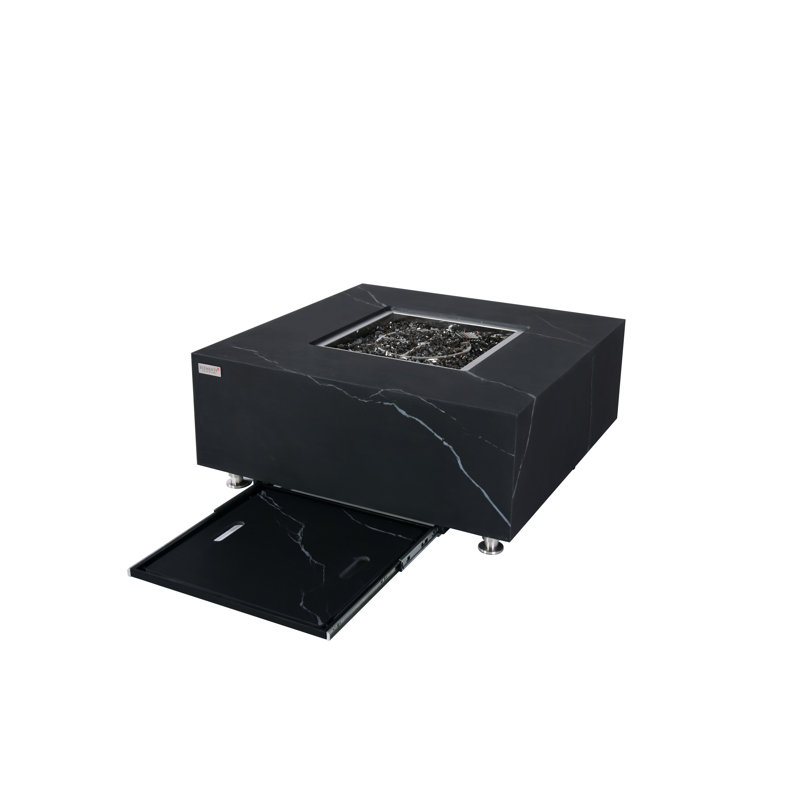 Square Stone Smokeless Outdoor Fireplace, 42.9cm H x 100.1cm W x 100.1cm D, Propane, Bulgaria Black