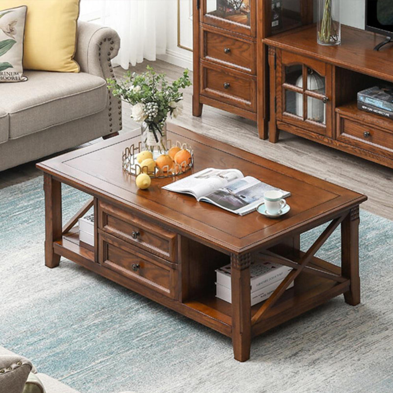 Table basse en bois de frêne massif avec tiroirs en queue d'aronde, H 18,11 po x L 43,3 po x l 23,62 po