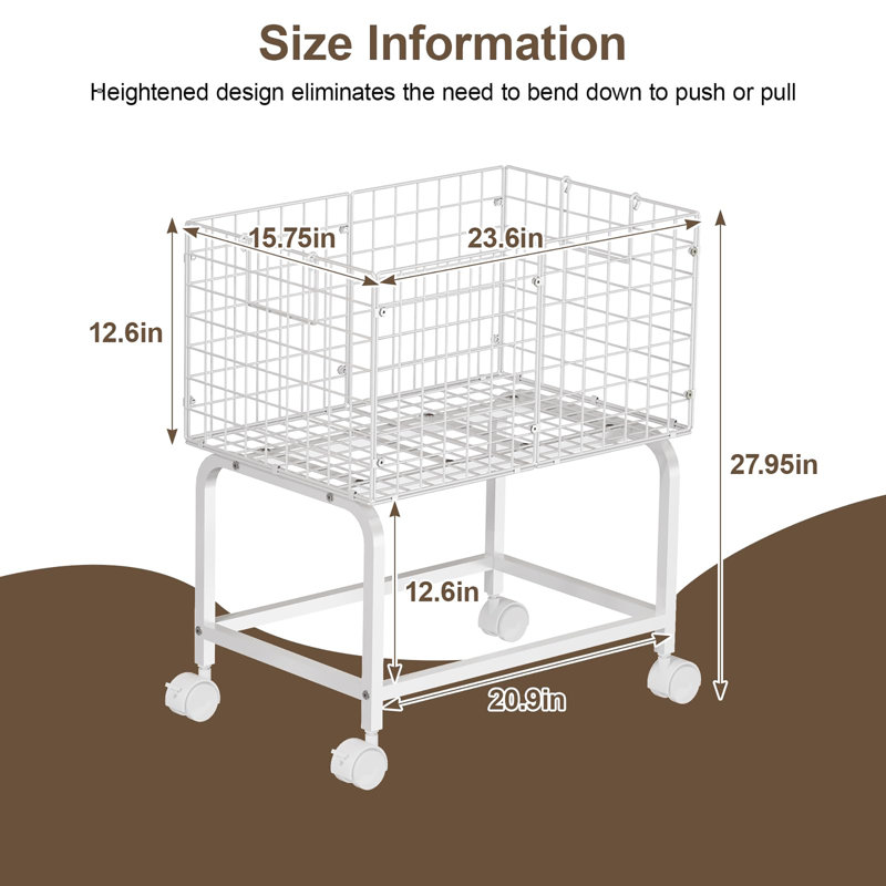 Wire Laundry Hamper Cart, White