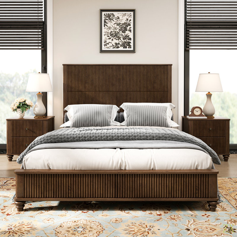 3-Piece Bedroom Set With A Queen Size Bed And 2 Nightstands, Walnut Brown