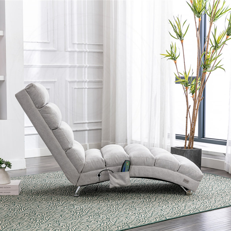 Chaise longue rembourrée avec fonction de vibration, Light Grey Linen