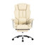 Fauteuil de bureau ergonomique inclinable en cuir beige avec repose-pieds, idéal pour les personnes de grande taille et de forte corpulence. Dossier haut confortable.
