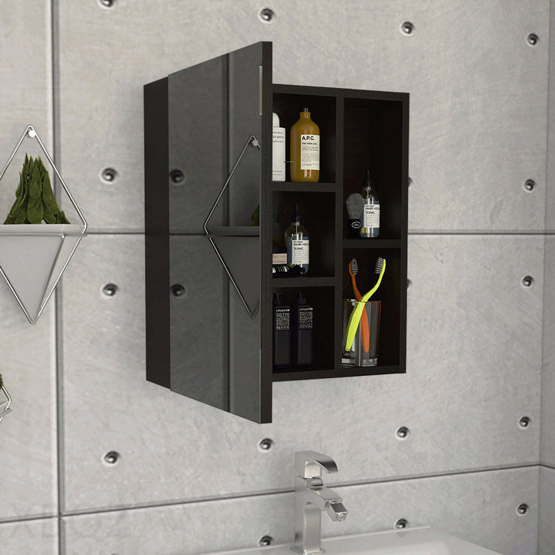 1-Shelf Rectangle Medicine Cabinet With Mirror, Black