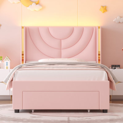 Lit de rangement en velours à oreilles avec 2 tiroirs Sturminster