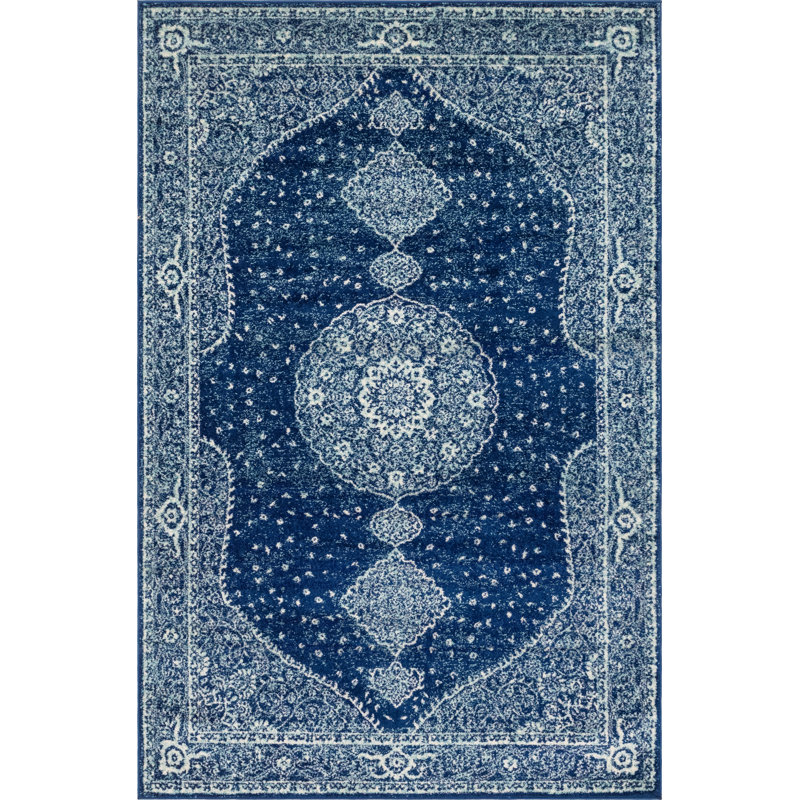 Tapis bleu marine Rizo Pat, Rectangle 6 pi 1 po x 9 pi