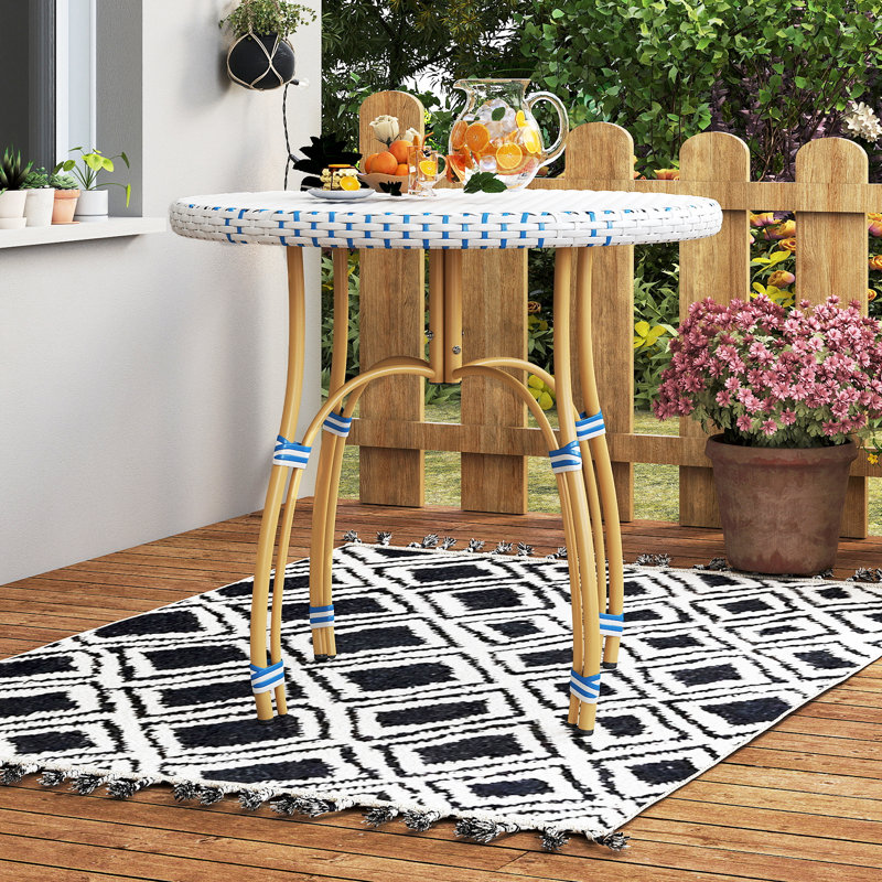 Altesa French Bistro Outdoor Table, Round Outdoor Coffee Table for Patio Balcony Garden, Blue/White