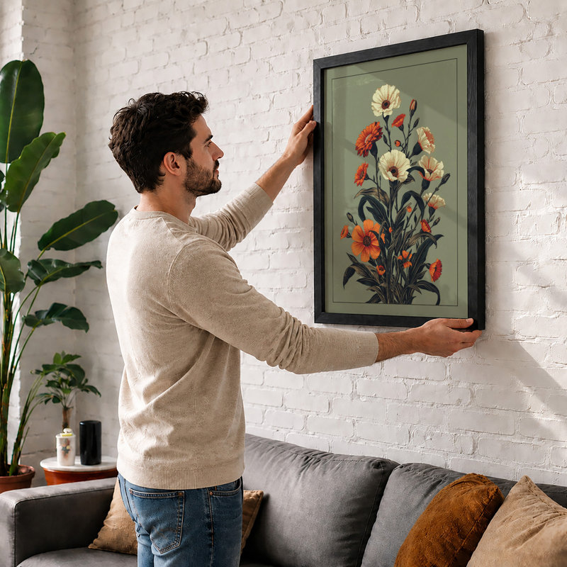 Carnation Study Botanical - Framed Print, Walnut, A4 - 29.7 x 21.0 cm