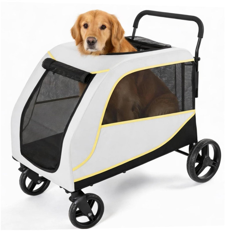 Grande poussette pour chien et chat jusqu'à 176 lb, poussette tout-terrain robuste avec auvent complet, filet de ventilation, cadre facile à plier, panier de rangement et housse de protection contre les intempéries