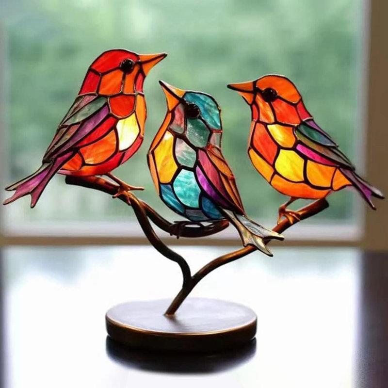 Ornement de statue d'oiseaux colorés