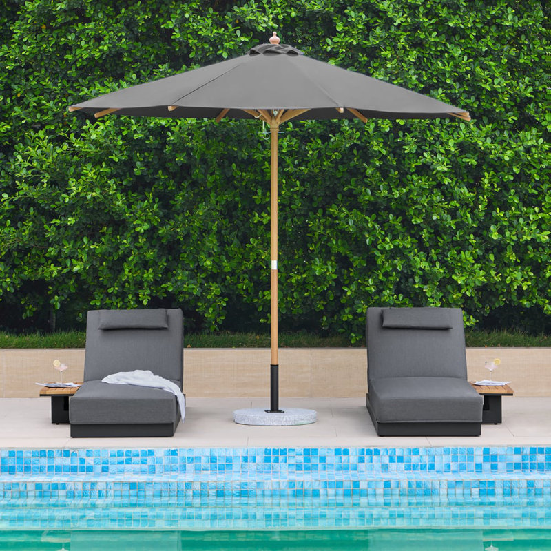 Outdoor Chaise Lounge Wood Pool Chair Lounger Patio Furniture With Cushion and Built-In Teak Side Table, Gray, 1