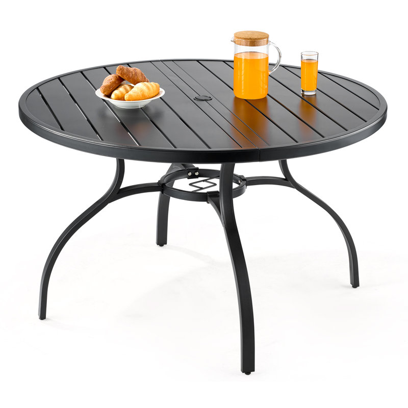 Outdoor Patio Dining Table Round Metal Steel Slat Garden Furniture for 4, Black