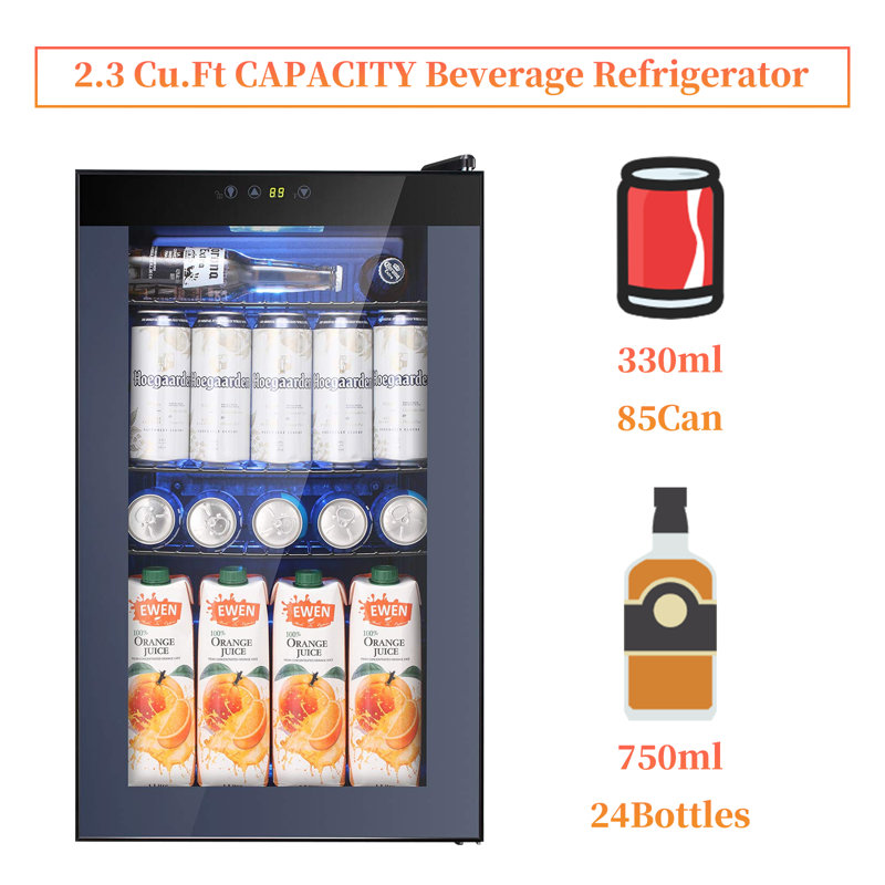 KELIVOL 17.7'' W Freestanding 85 Cans (12 oz.) 2.3 Cubic Feet Beverage Cooler with Wine Storage and Reversible Door