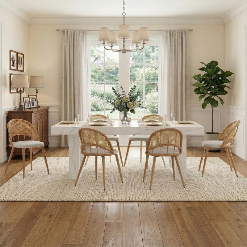 Ensemble de table de salle à manger pour 6 personnes avec table extensible et 6 chaises rembourrées, Blanc / blanc