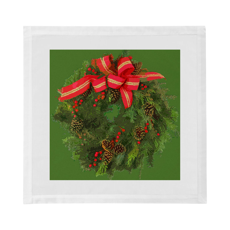 Christmas Wreath Cotton Sateen Dinner Napkins, Moss