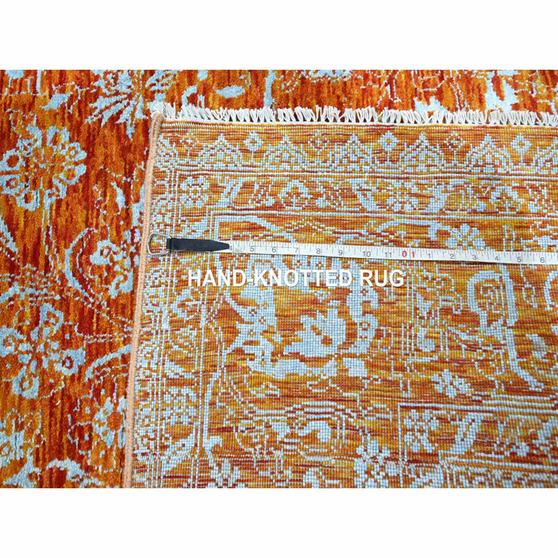 Tapis en laine et soie noué à la main orange 8 pi x 10 pi 4 po 10BB7B861E244C1E9AE15F9A3F48ECB4