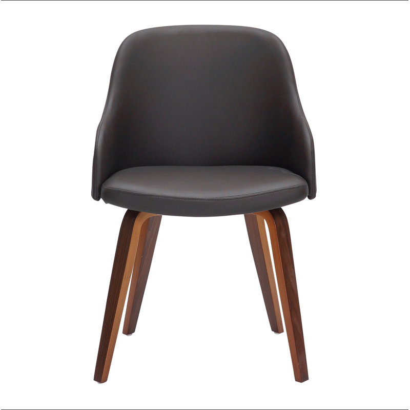 Chaise d'appoint Mid-Century moderne en bois de noyer et similicuir, Brun, Brun
