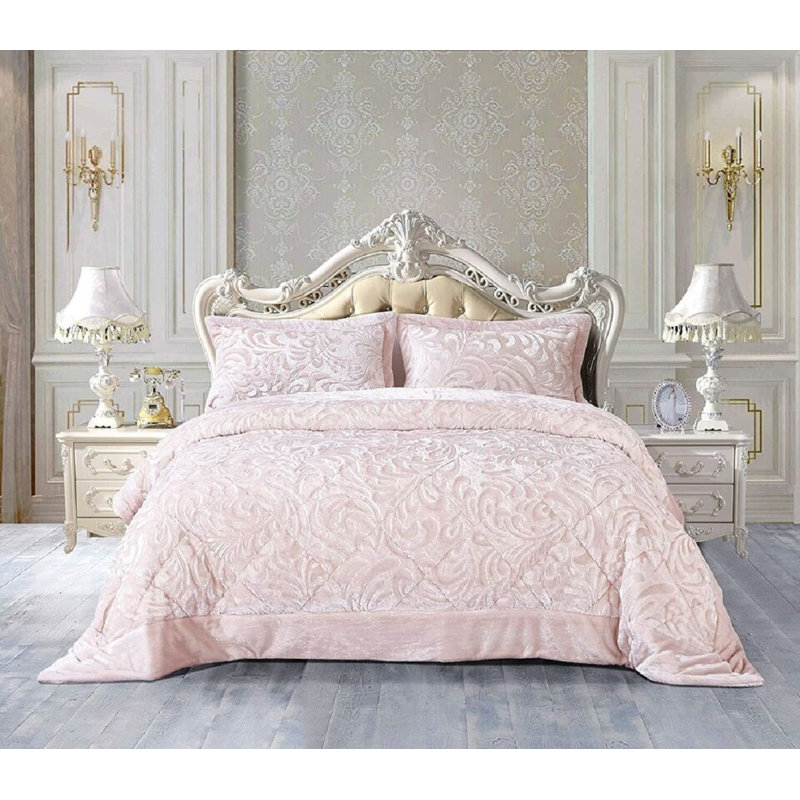 Whitt Polyester Bedspread with Pillow Shams Included, 250 x 250cm Bedspread + 2 Pillow Shams, Pink
