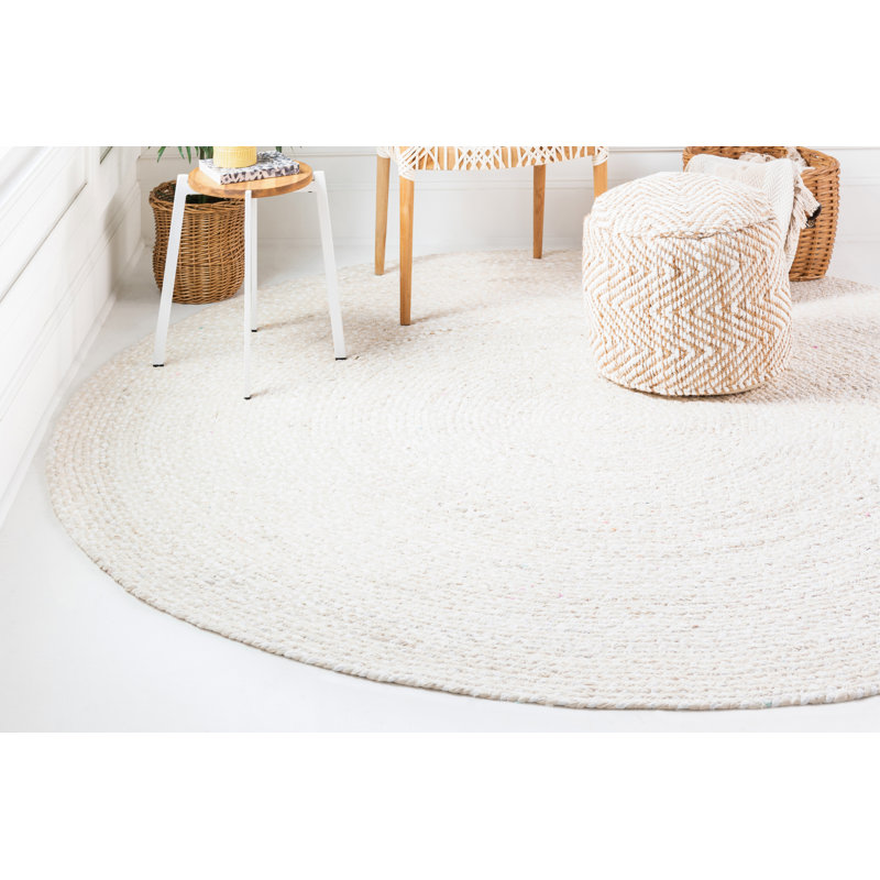 Tapis ivoire et beige en coton tressé à la main Asaun, Rond 8 pi
