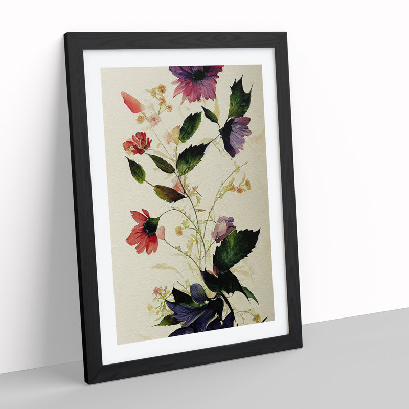 Pretty Flowers No.1 - Single Picture Frame Painting, 64cm H x 46cm W x 2cm D, Black Framed